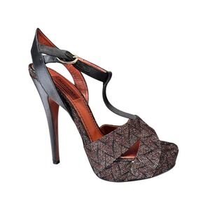Missoni Tess Lurex Basket T Strap Ankle‎ Strap Glitter Platform heels Size 37.5